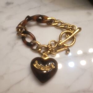 Gold and Brown Heart Charm Bracelet